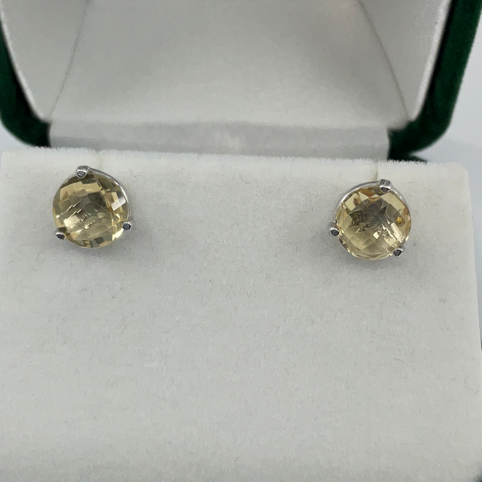 Sterling Silver 8mm Round Citrine Stud Earrings