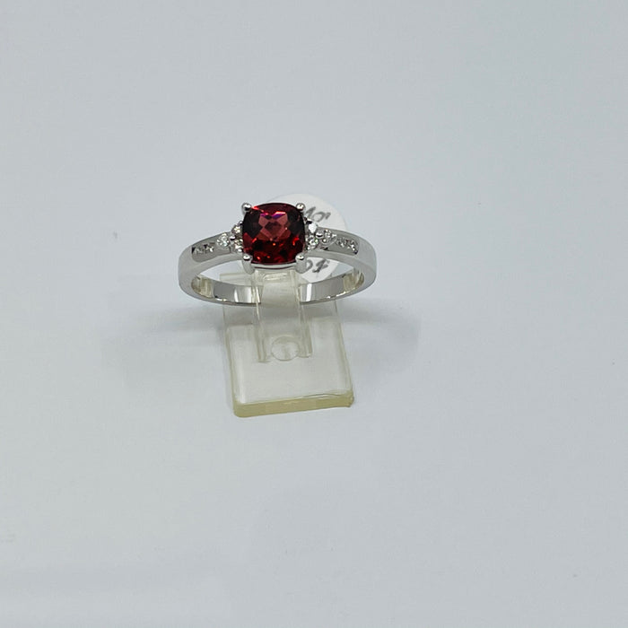 14kt White Gold Lens Cut Garnet and Diamond Ring
