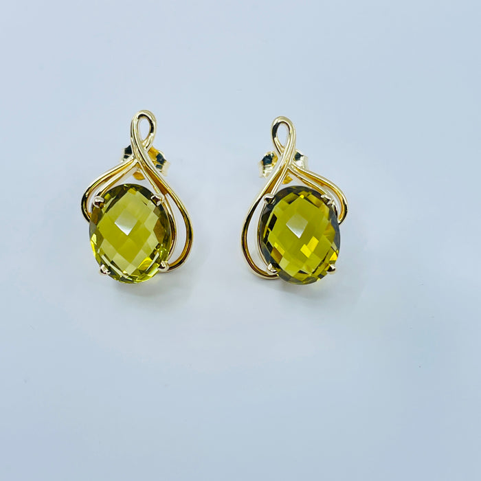 14kt Yellow Gold 10x8mm Oval Lens Cut Peridot Earrings