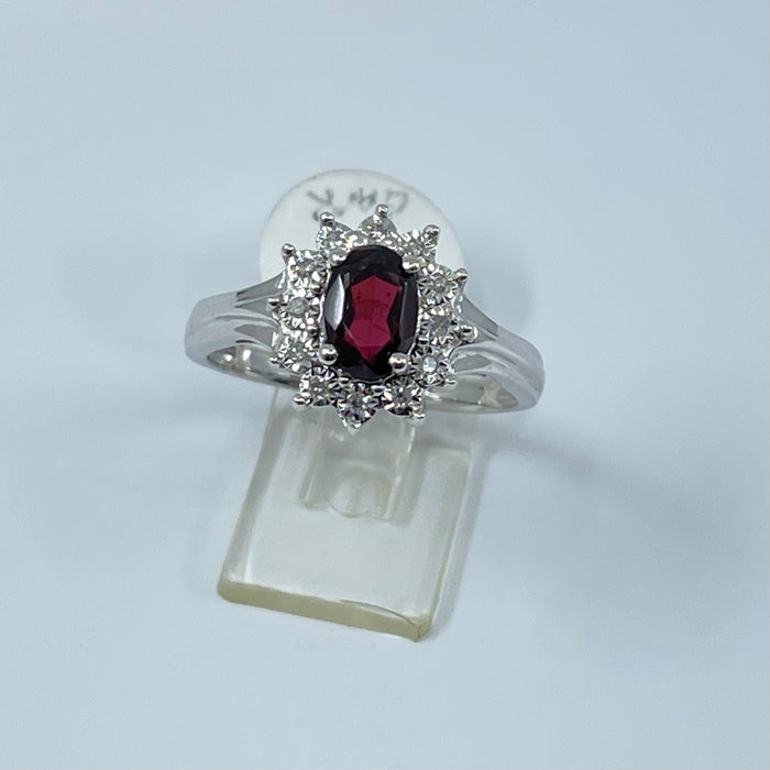 10kt White Gold Garnet and Diamond Ring