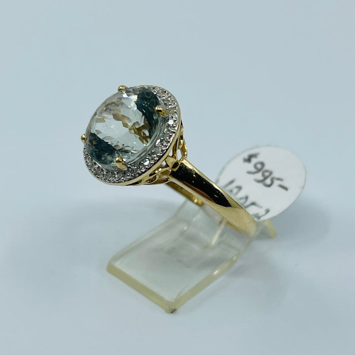 14kt Yellow Gold Green Amethyst and Diamond Ring