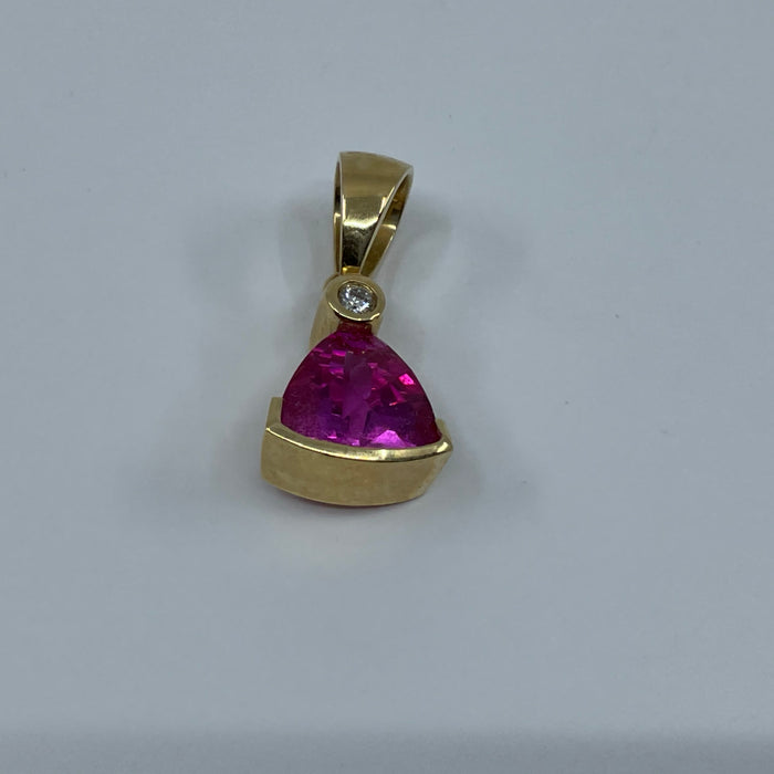 14kt Yellow Gold lab created Pink Sapphire Pendant