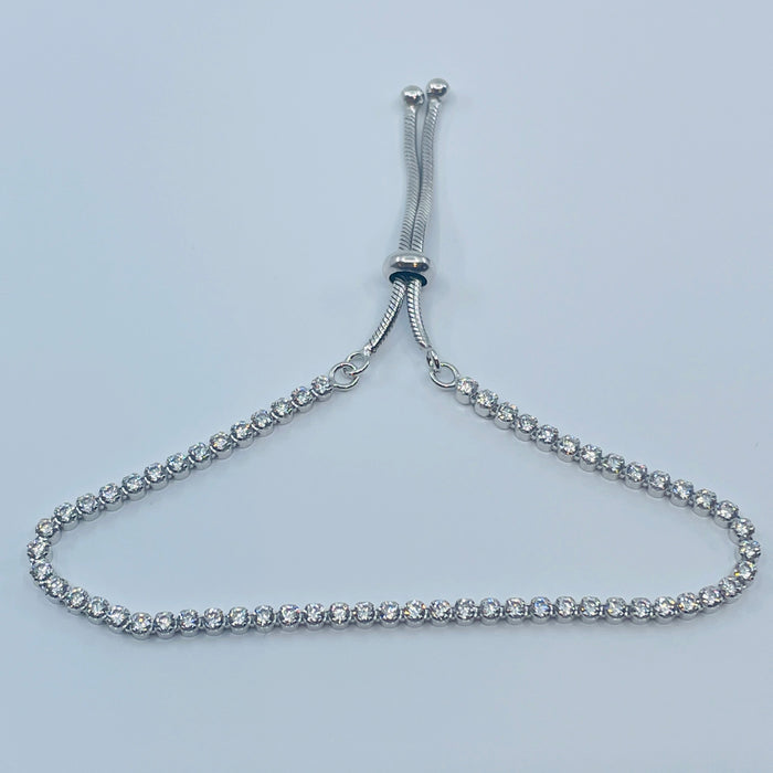 Sterling Silver Bezel CZ adjustable Bracelet