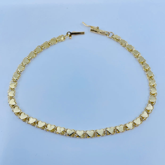 14kt Yellow Gold 7” heart bracelet