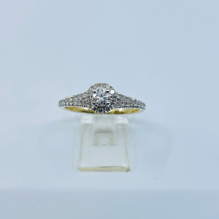 14kt Yellow Gold diamond halo engagement Ring