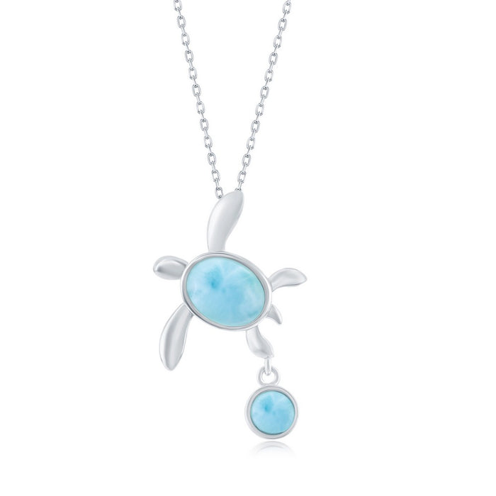 Sterling Silver Larimar Turtle Pendant with chain