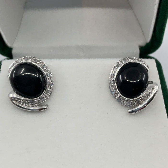 Sterling silver CZ and simulated Onyx Earrings