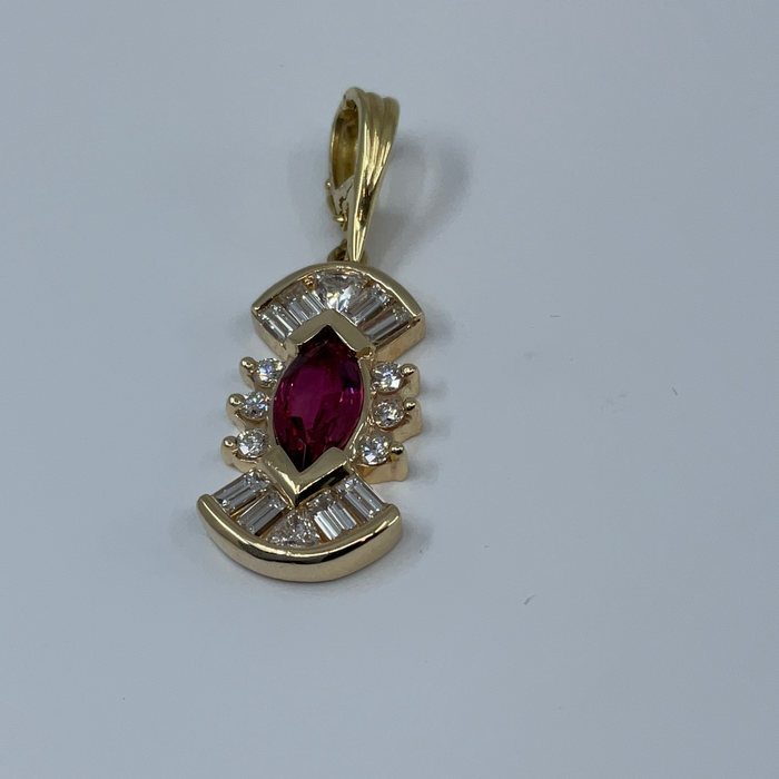 14kt Yellow Gold marquise shaped 1.75ct Pink Tourmaline and diamond pendant slide