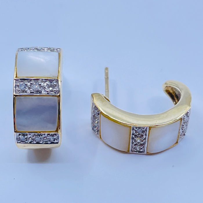 10kt Yellow Gold Mother of Pearl & diamond earrings