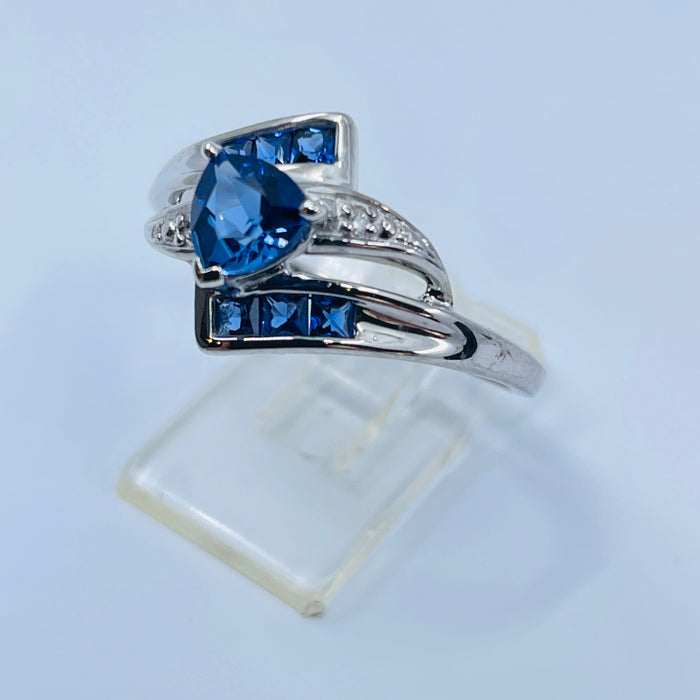 10kt White Gold lab created Sapphire and diamond ring