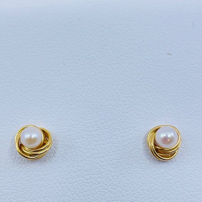14kt Yellow Gold Pearl Knot earrings