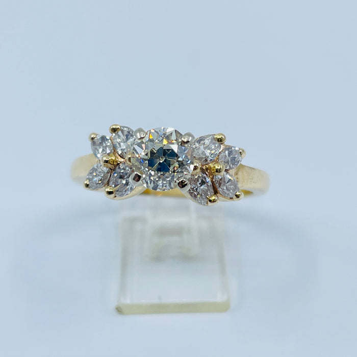 14kt Yellow Gold .81ct K SI1  center, 8 Marquise mounting