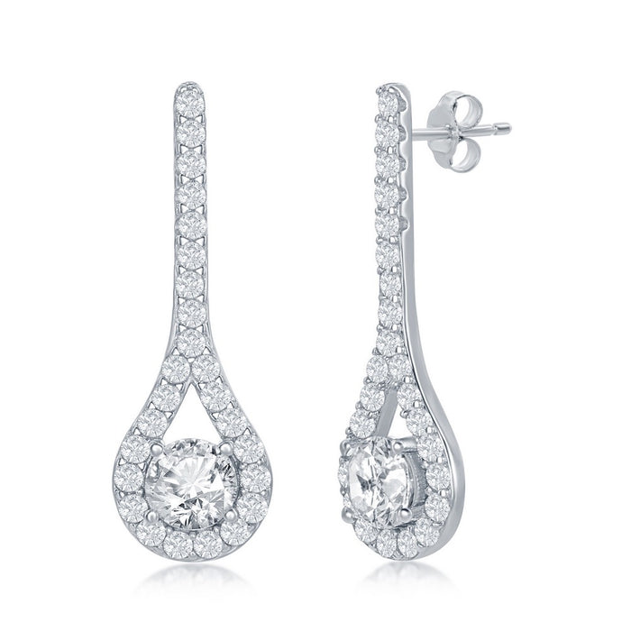 Sterling Silver Long Pearshaped CZ Earrings