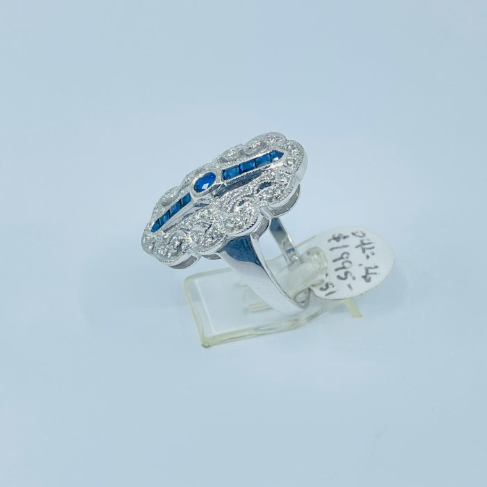 18kt White Gold diamond and sapphire ring .26ctw diamonds and .50ctw sapphires