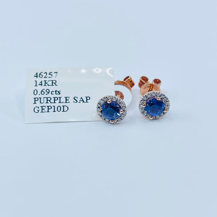 14kt Rose Gold Purple Sapphire and Diamond earrings