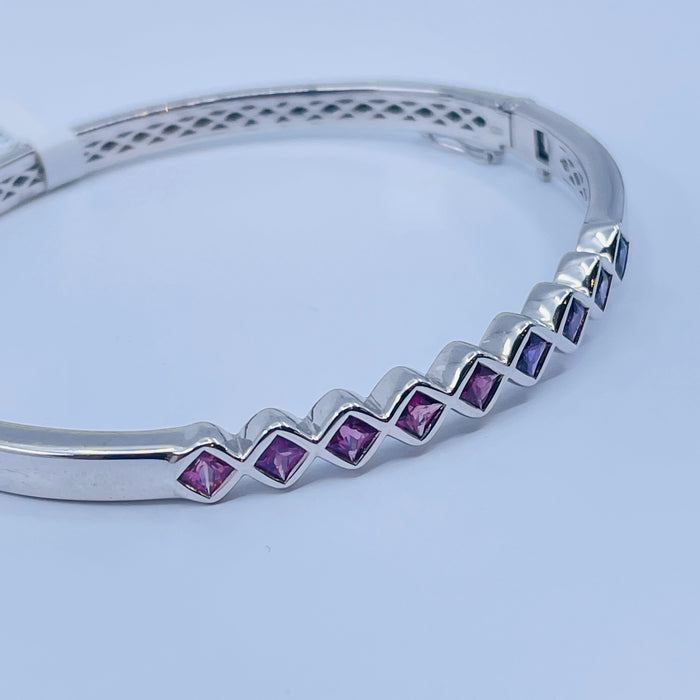 Sterling Silver pink-purple fade 9 Sapphire bangle Bracelet