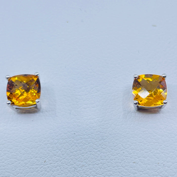 14kt White Gold cushion cut Citrine Earrings