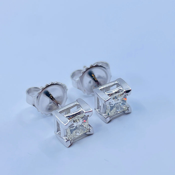 14kt White Gold 3/4ctw Princess Cut Diamond stud Earrings