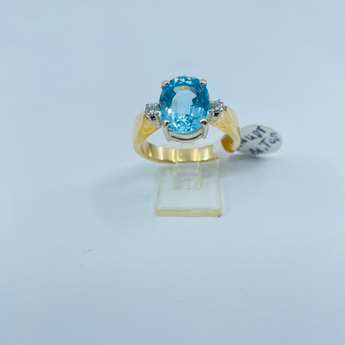 14kt Yellow Gold Blue Topaz and Diamond Ring