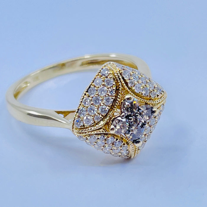 10kt Yellow Gold Chocolate and White diamond cluster Ring
