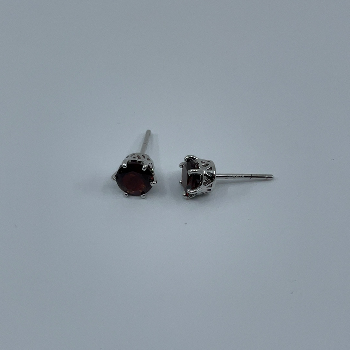 Sterling Silver Six-Prong Round 6MM Garnet Stud Earrings