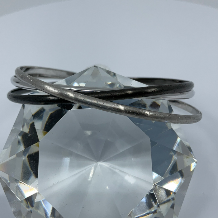 Set of 3 sterling silver bangle bracelets brushed,black and polished