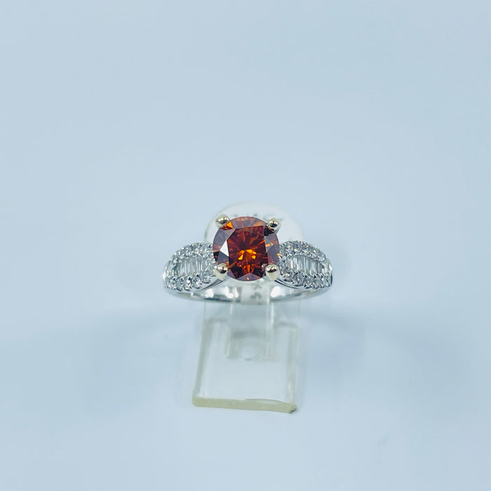 18kt White Gold 7mm colored Moissanite and diamond Ring