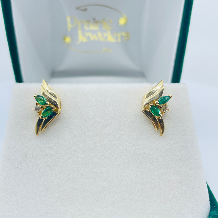 14kt Yellow Gold Emerald and Diamond earrings