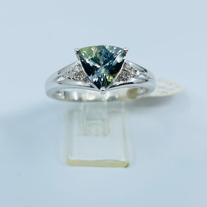 14kt White Gold Green Zoisite (Tanzanite) and Diamond ring