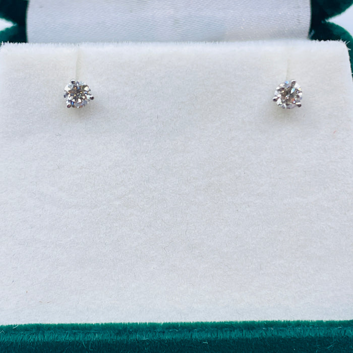 14kt White gold .31 J/K SI2 Martini set round brilliant diamond stud Earrings