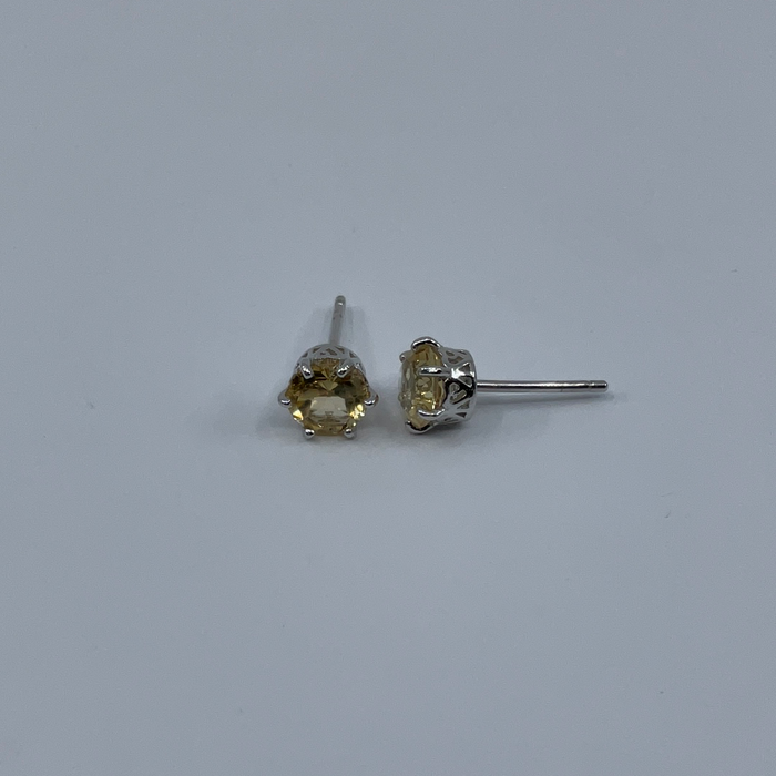 Sterling Silver Citrine Six-Prong Round 6MM Gemstone Stud Earrings