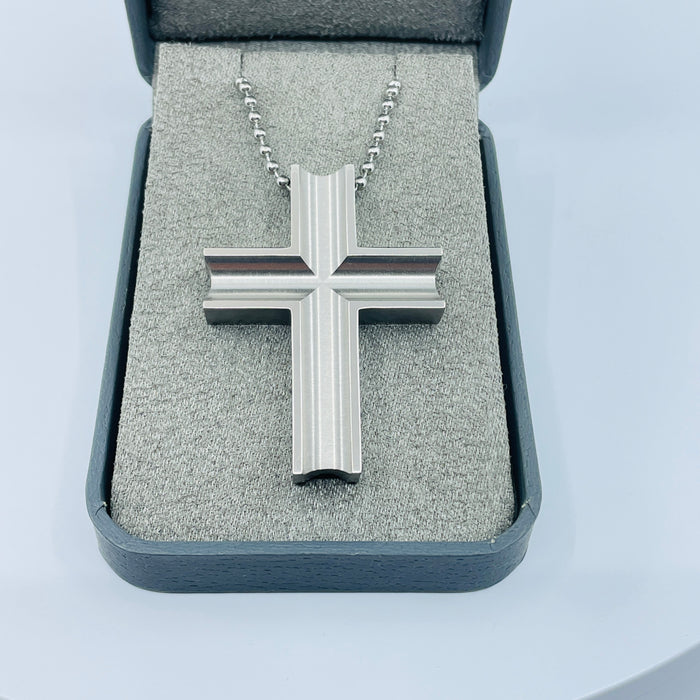 Titanium Fancy Cross on stainless chain approx 2” long