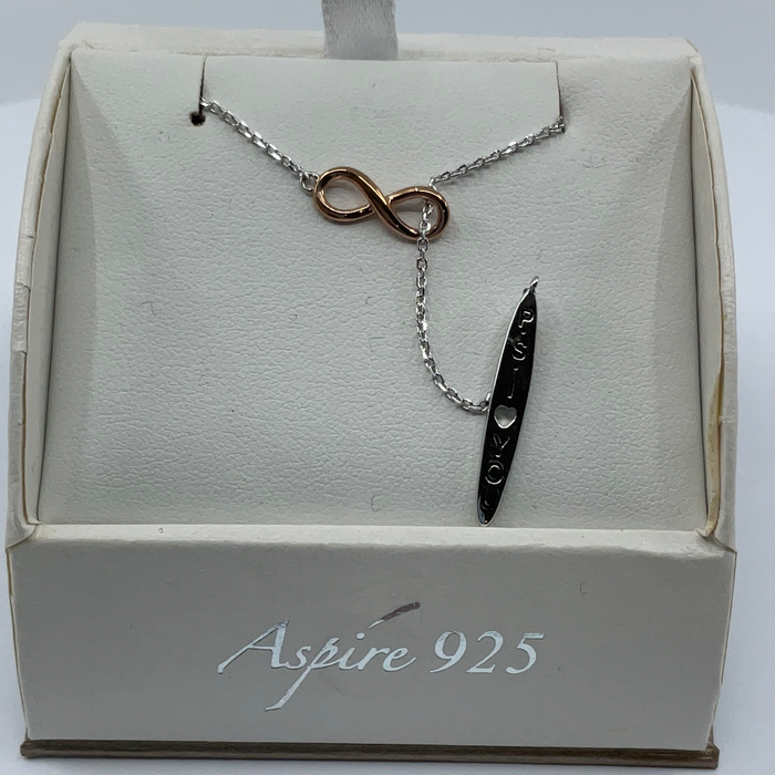 Sterling silver 18” tu tone eternity (ps I love you) dangle necklace