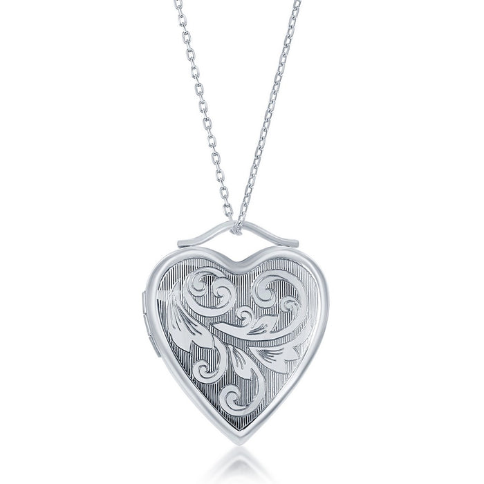 Sterling Silver Leaf Swirl Heart Locket W/chain