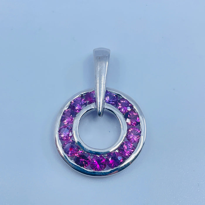 Sterling Silver Pink-Purple circle Sapphire pendant w