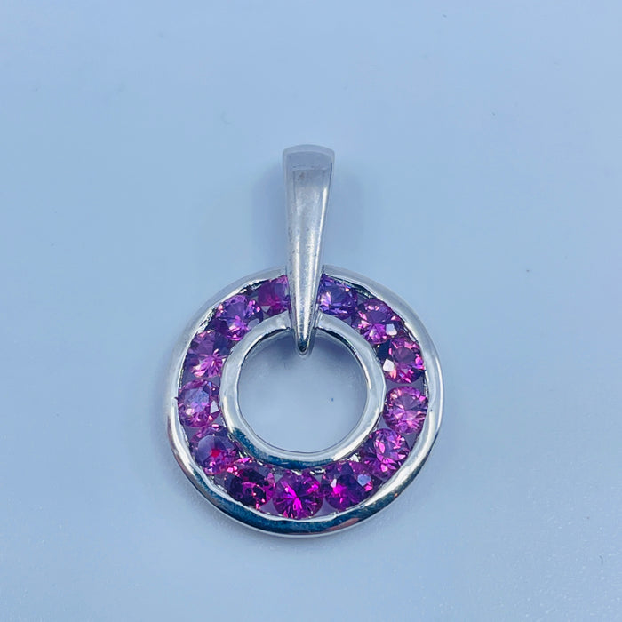 Sterling Silver Pink-Purple circle Sapphire pendant w