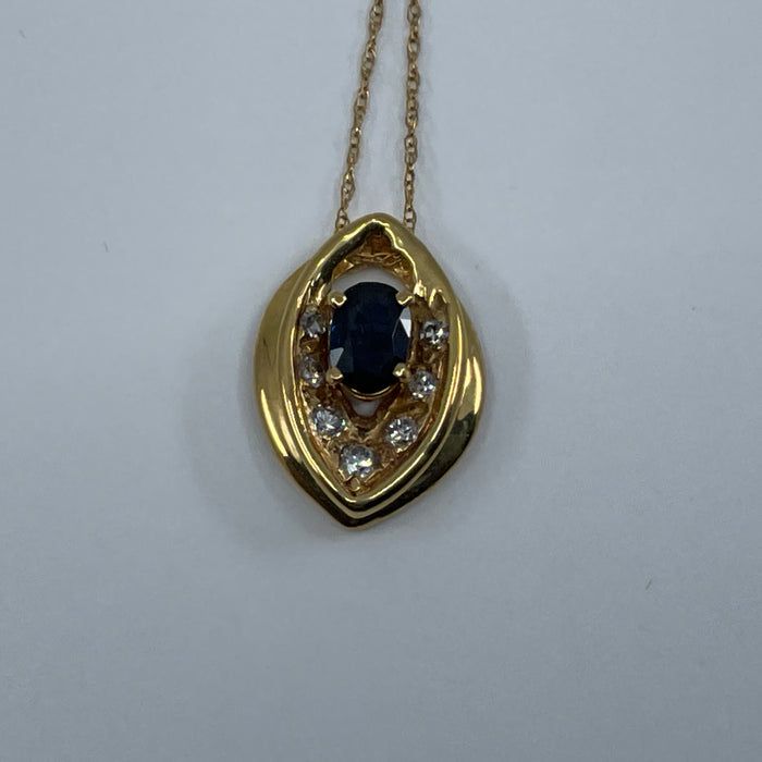 14kt Yellow Gold sapphire and diamond pendant