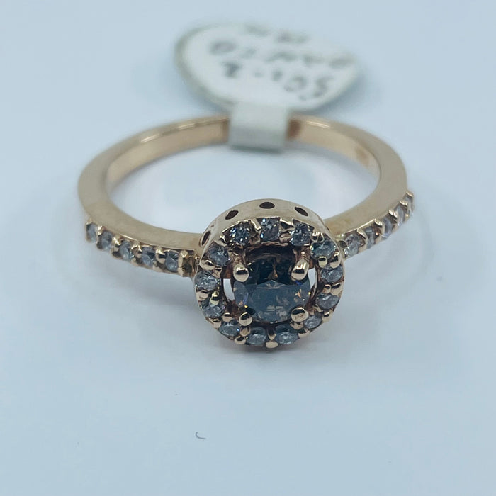14kt Rose Gold Diamond Halo Ring with .30ct Chocolate diamond