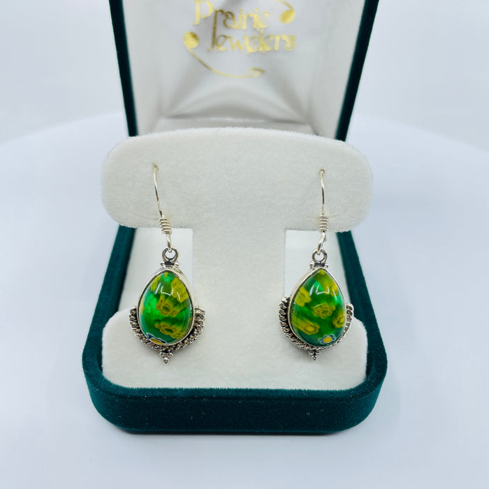 Sterling Silver Green glass Earrings