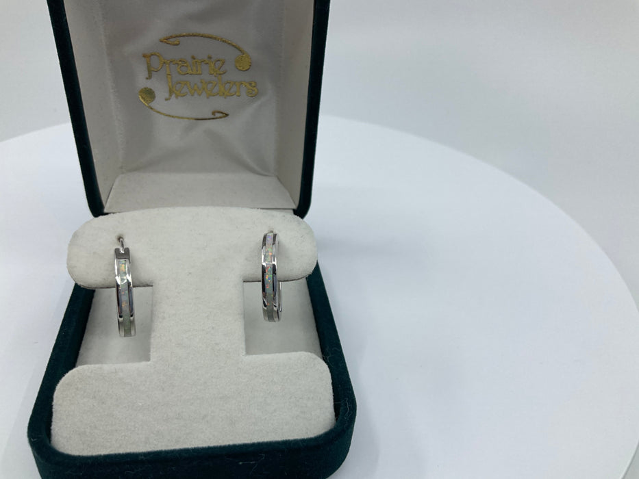 Sterling silver white inlay opal hoop earrings
