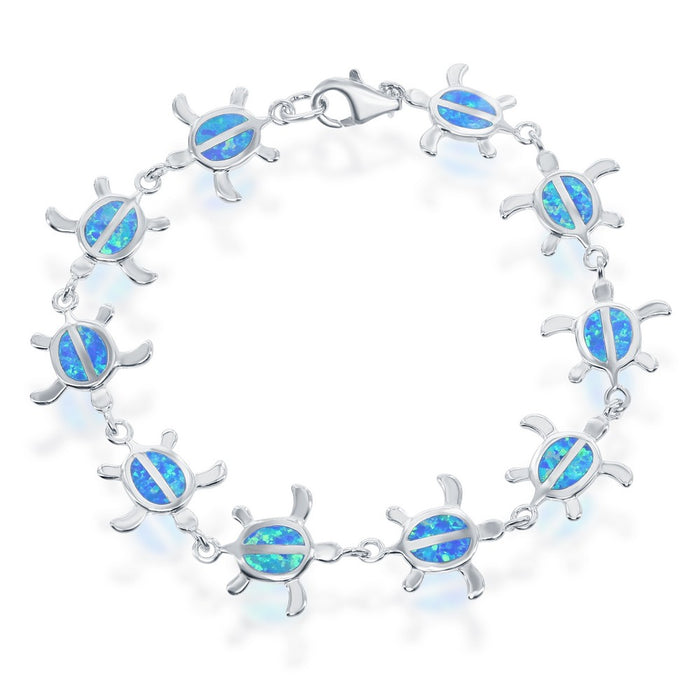 Sterling Silver 7.5” Opal Turtle Bracelet