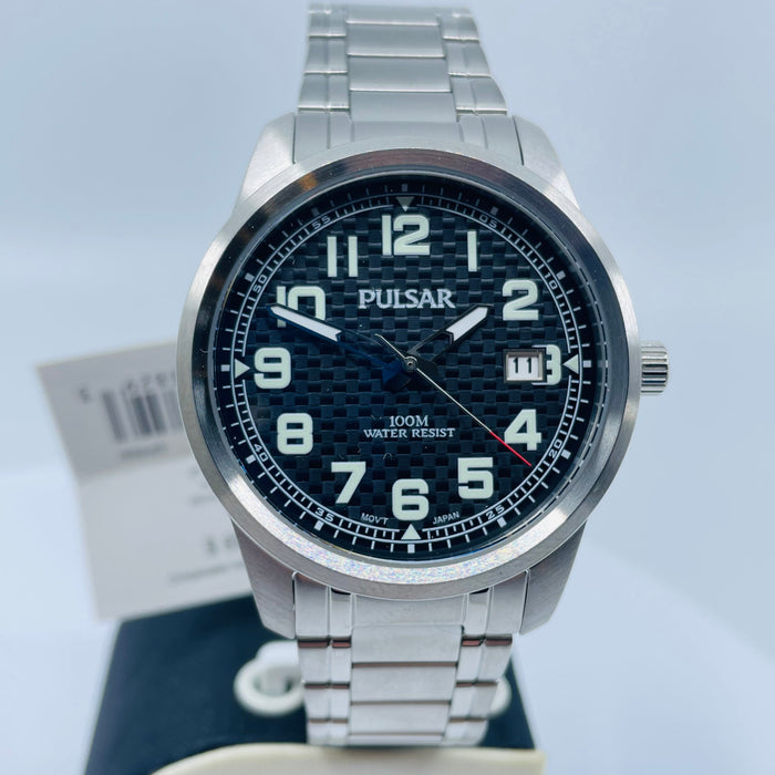 Pulsar PXHA07X Men's Dress Black Carbon Fiber Dial Stainless Steel Watch PXHA07x