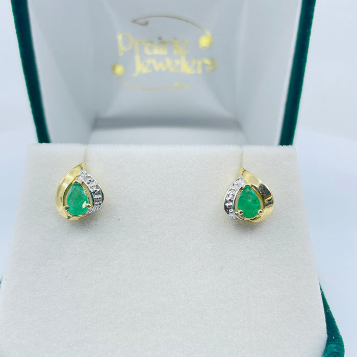 14kt Yellow Gold Emerald and Diamond earrings