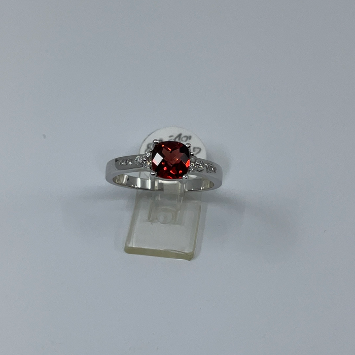 14kt White Gold Lens Cut Garnet and Diamond Ring