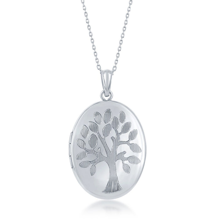 Sterling Silver Tree of Life Design Oval Locket W/chain