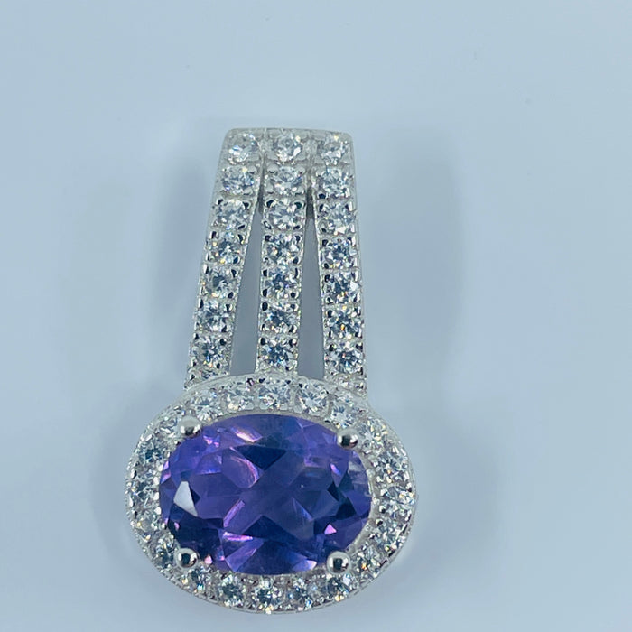 Sterling Silver Amethyst Pendant with a CZ halo