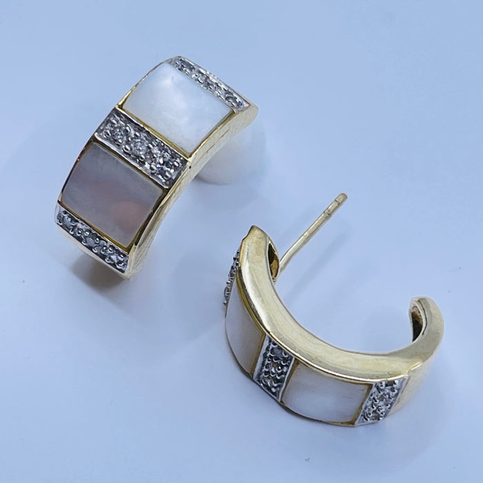 10kt Yellow Gold Mother of Pearl & diamond earrings