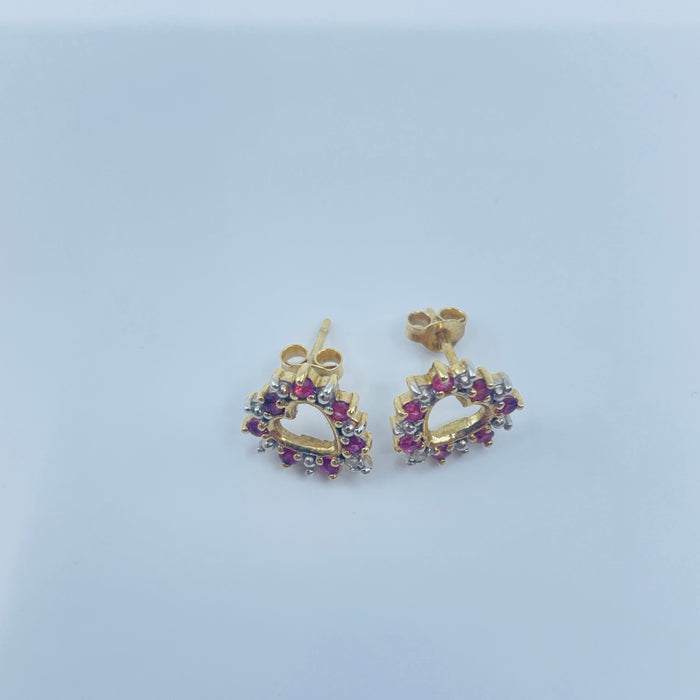 10kt Yellow Gold Ruby and Diamond heart earrings