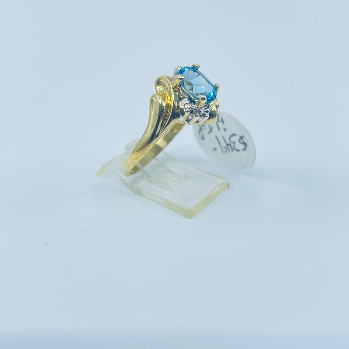 10kt Yellow Gold Blue Topaz and Diamond ring