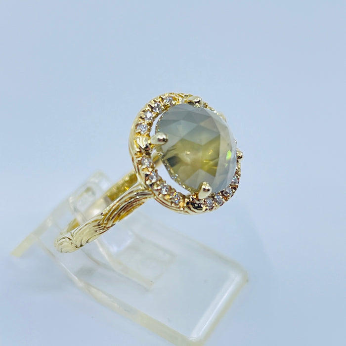 18kt Yellow Gold 2.21ct Rose Cut Opalescent Diamond Ring